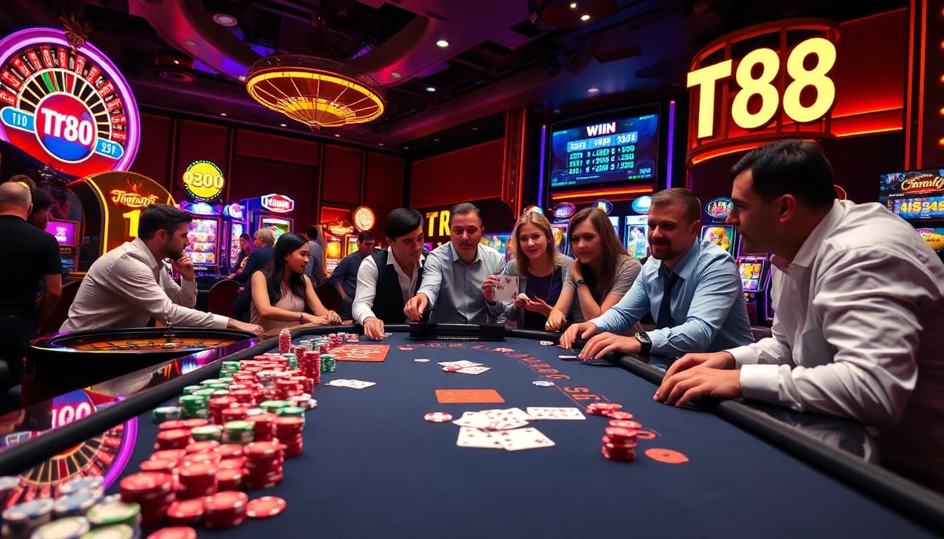 Experience the thrill of winning at tr88 win with an engaging casino scene featuring dynamic games and joyful players.