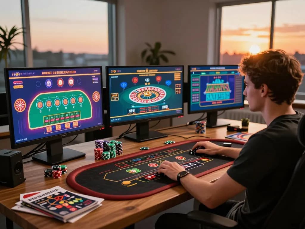 Experience engaging online gambling with Jun88 in a cozy home gaming setup.