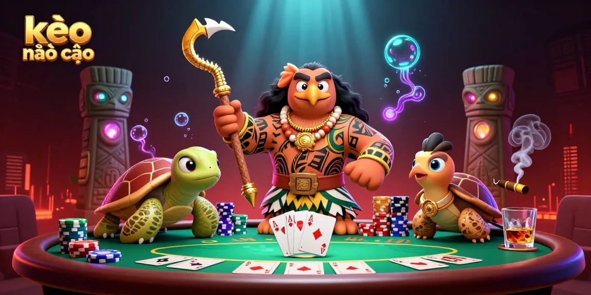 Engage with kèo nhà cái through an exhilarating 3D scene showcasing exciting poker elements.