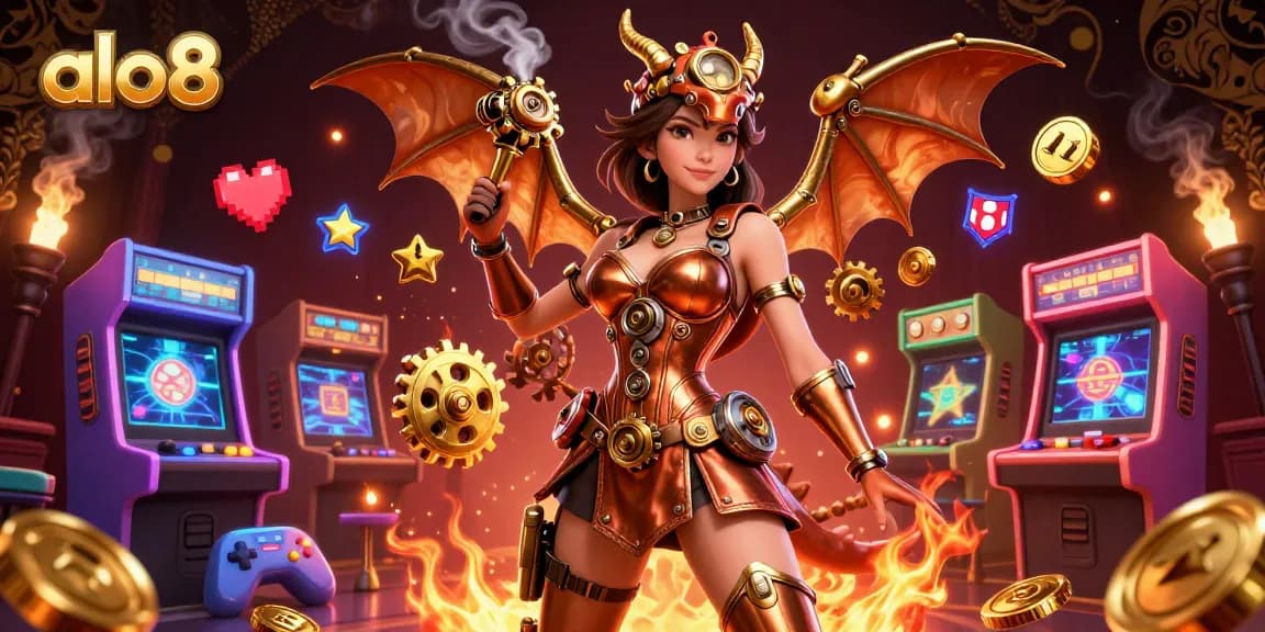 Experience thrilling gameplay at alo8 with vibrant arcade elements and steampunk aesthetics.