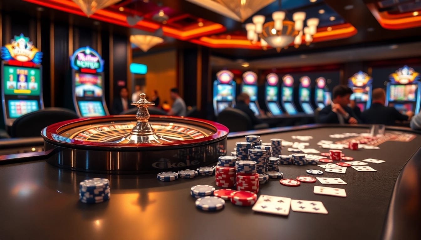Experience high-stakes gaming excitement with link OK8386 in this vibrant casino scene.