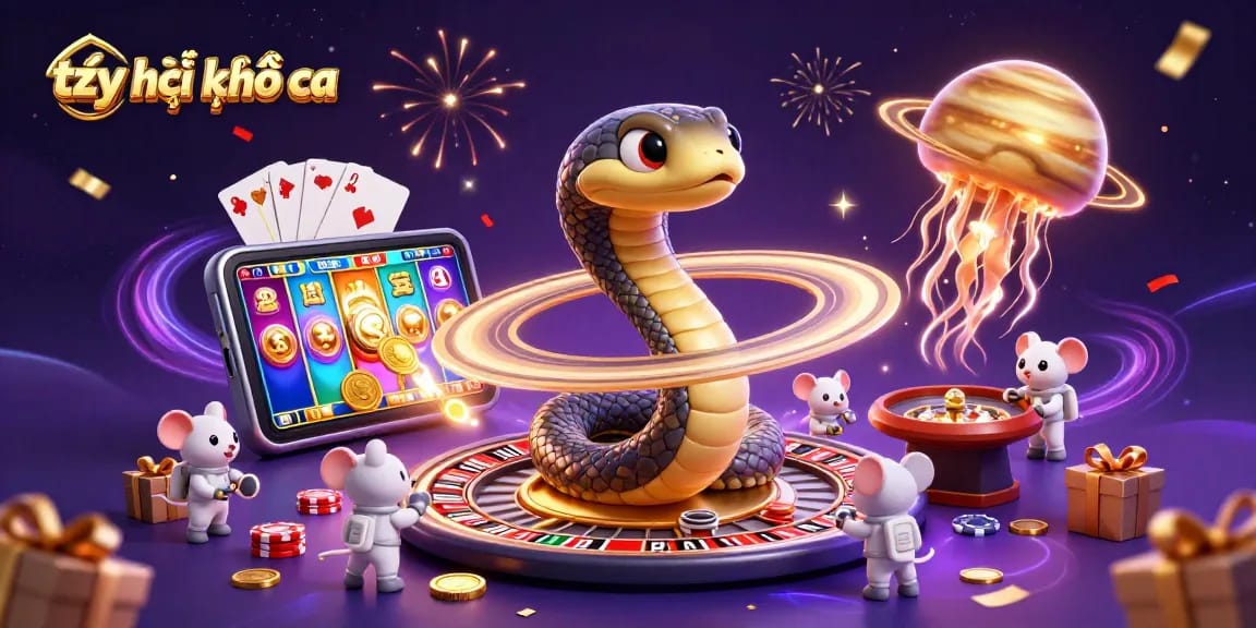 Engage with tỷ lệ kèo nhà cái as 3D cartoon snake and mice bet on a cosmic roulette!