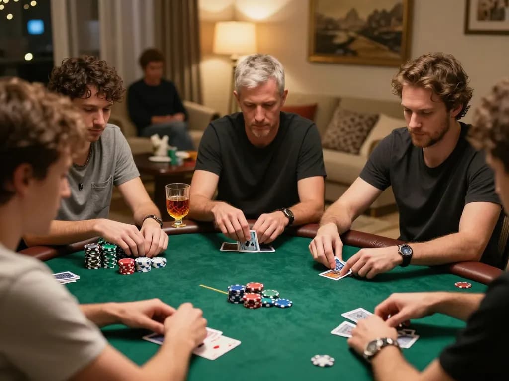 Players engaged in a competitive AX88 game during a lively home poker night.