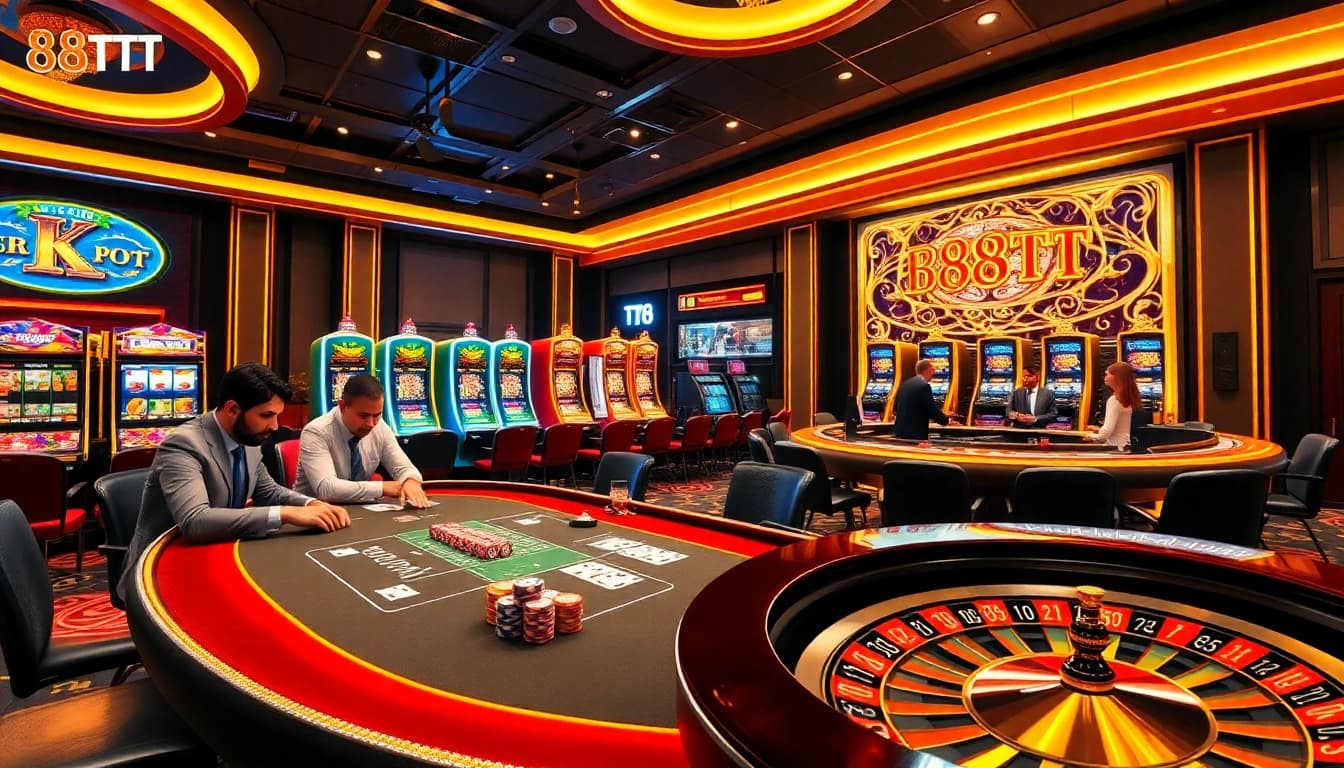 Experience the thrill of high-stakes gambling at 88TT casino with vibrant tables and engaging players.