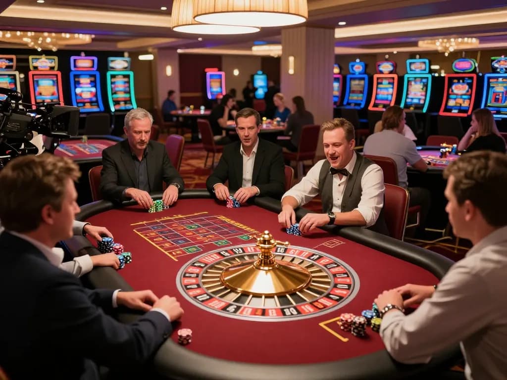 Players at Ev88 casino betting on roulette as the wheel spins, surrounded by excitement and elegance.