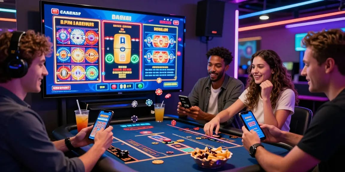 Diverse group exploring new casinos not on GamStop while enjoying vibrant gaming experience.