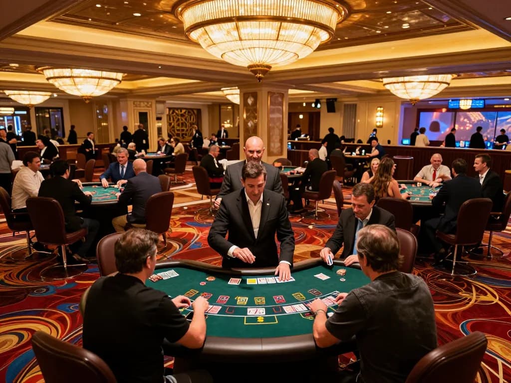 Players strategizing at cm88 casino blackjack tables, celebrating wins in a vibrant atmosphere.