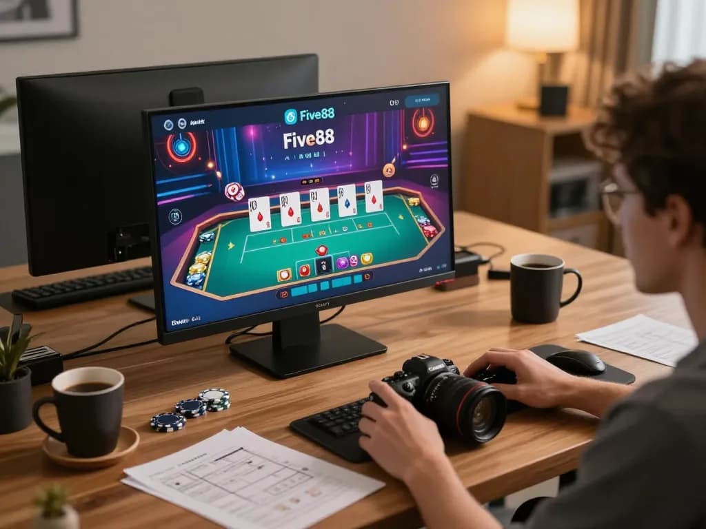 Player engaging with App Five88 while studying strategies and enjoying online gaming experience