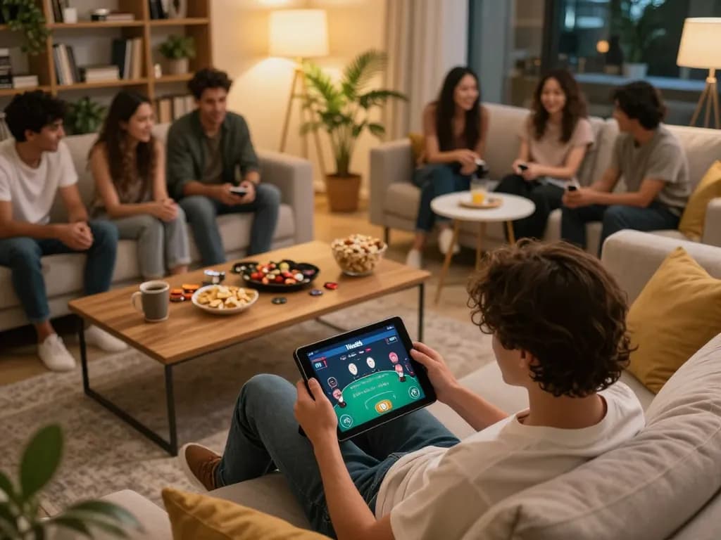 Engaging with App Vivu88 for online poker in a cozy living room setting
