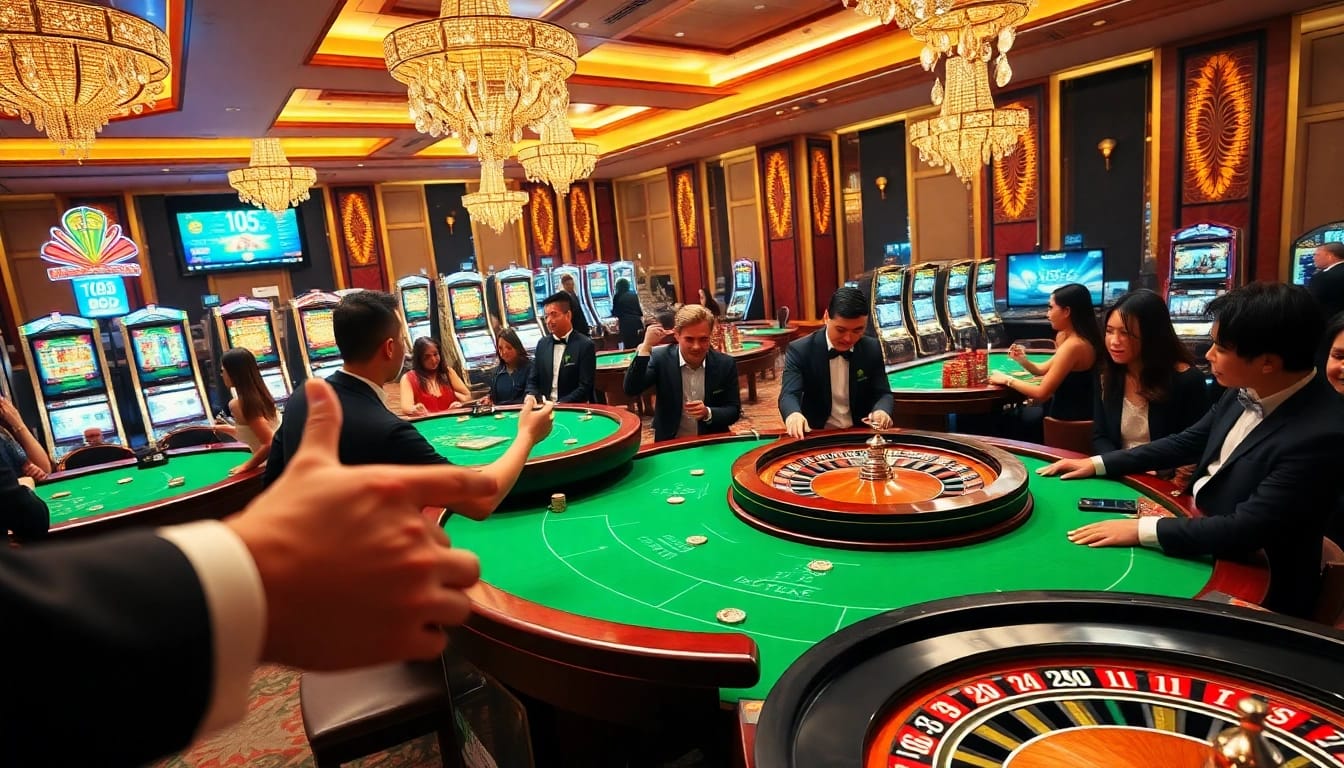 Exciting casino action at https://fly88.ae.org/ with players and dealers showcasing high-stakes gaming.
