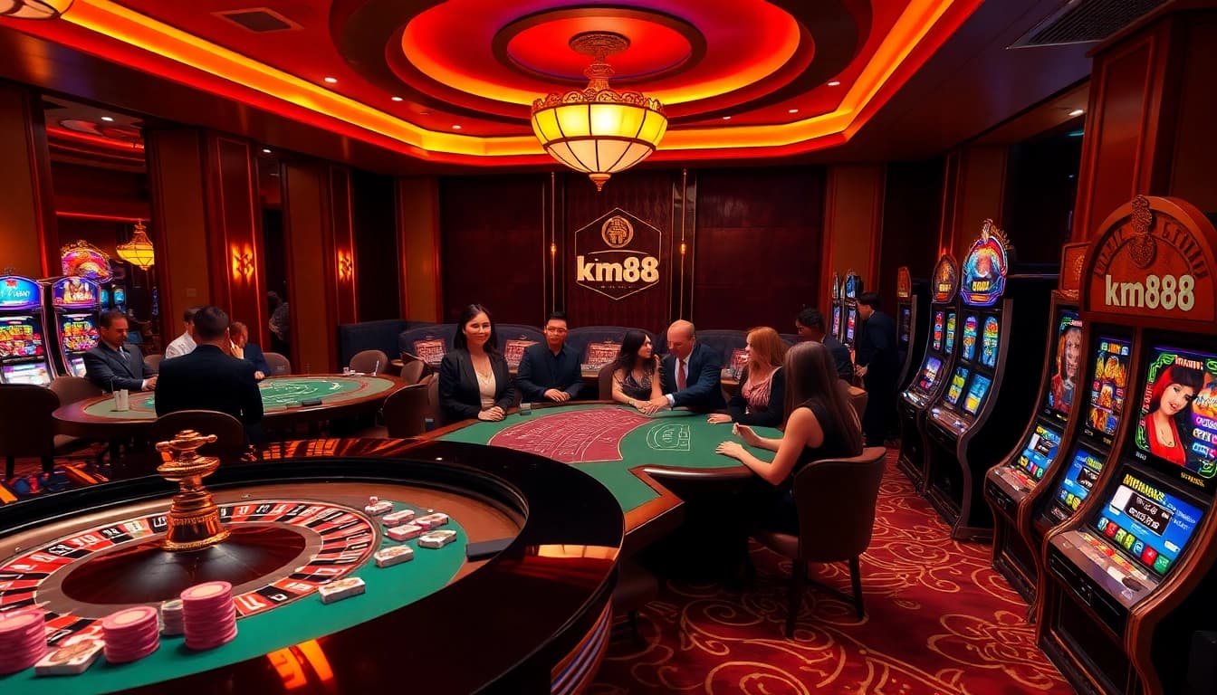 Experience the thrill of high-stakes action at km88 casino with professional gaming tables and vibrant slot machines.