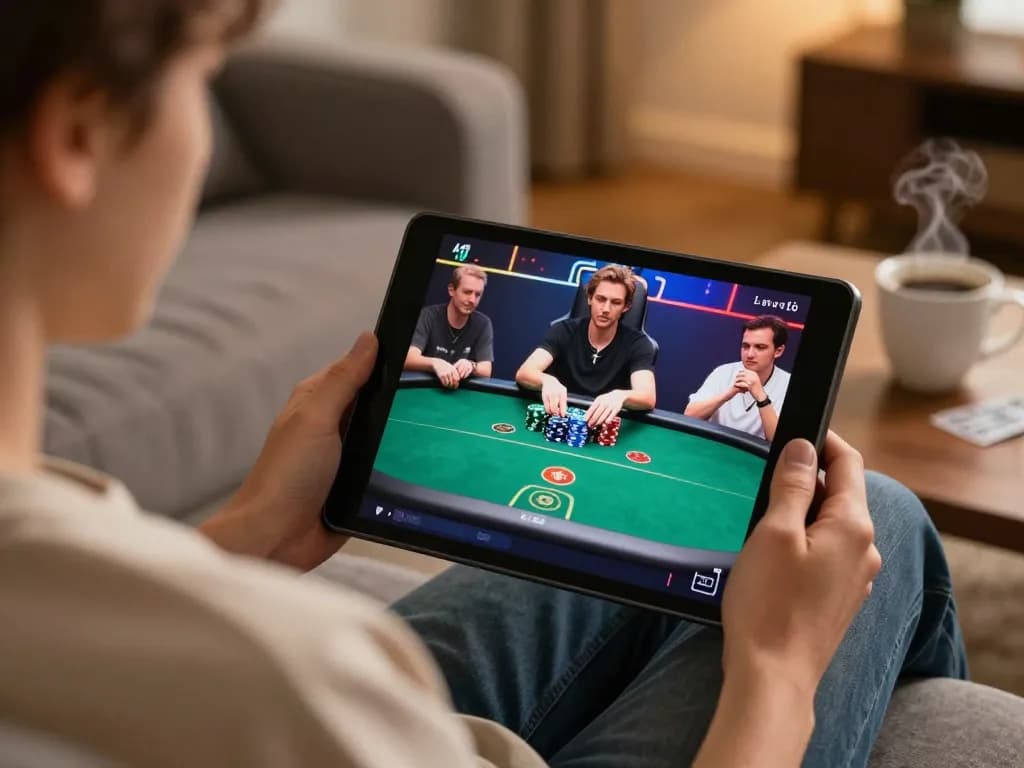 Player enjoying a live poker game on EK333 in a cozy home setting with strategic notes