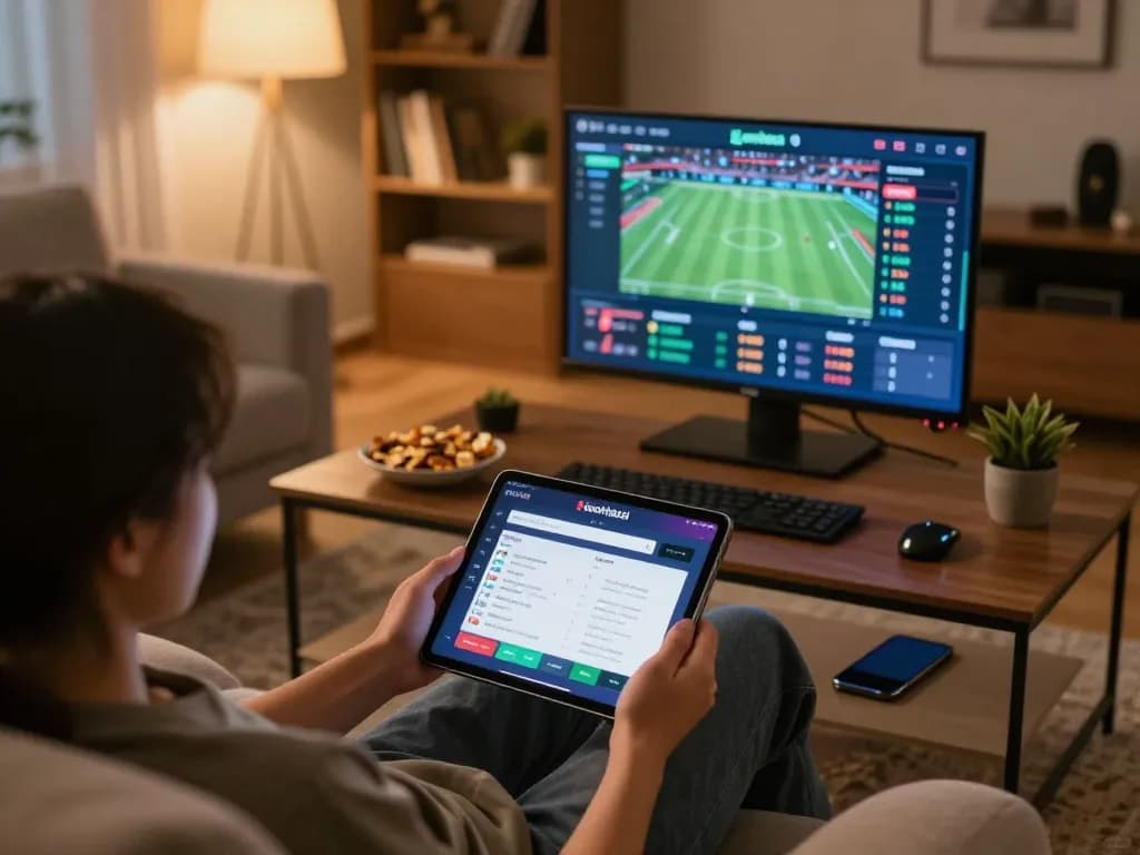 Engaging with the keonhacai betting app on a tablet during a cozy gaming session