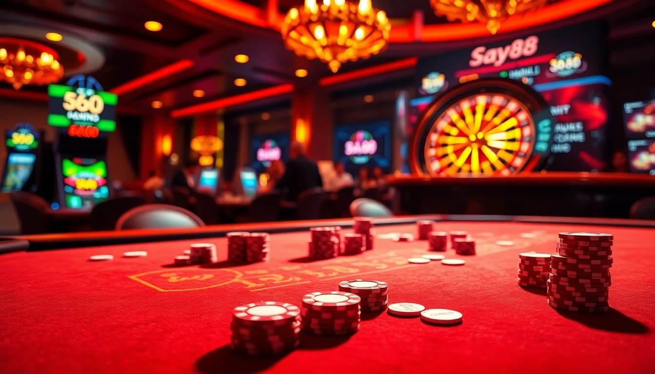 Experience thrilling gameplay at SAY88 casino with vibrant gaming tables and slot machines.