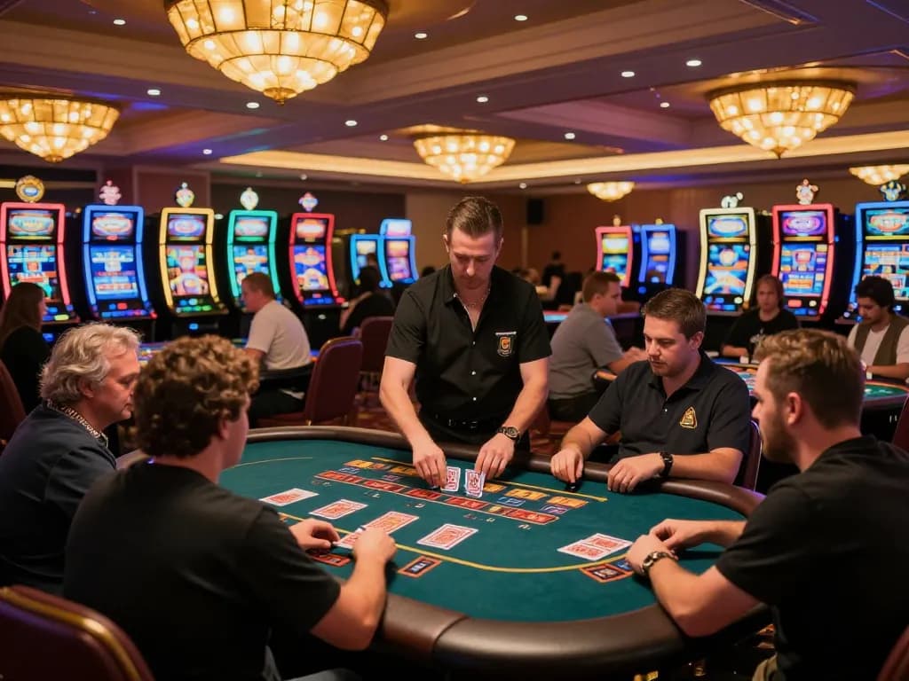Players enjoying table games at 888NEW casino, vibrant atmosphere and dynamic dealer actions.
