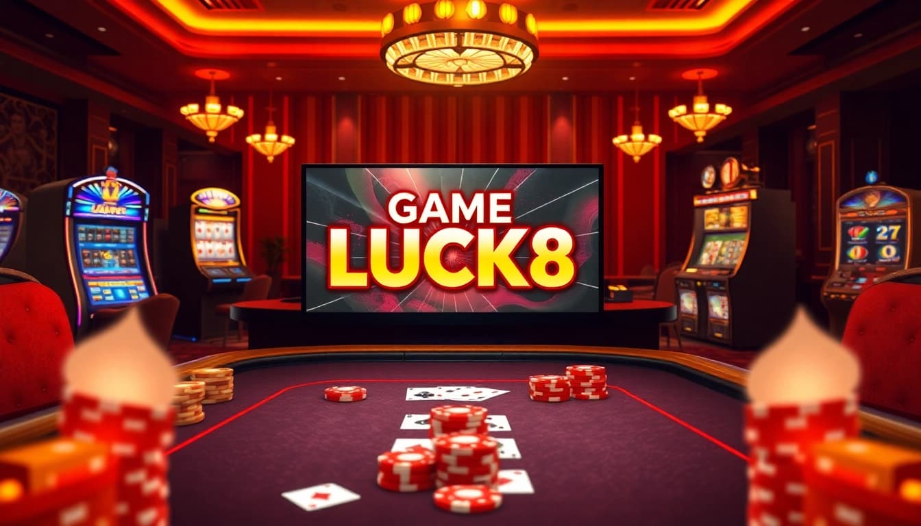 Experience the thrilling Game LUCK8 with vibrant casino visuals featuring animated tables and winning cards.