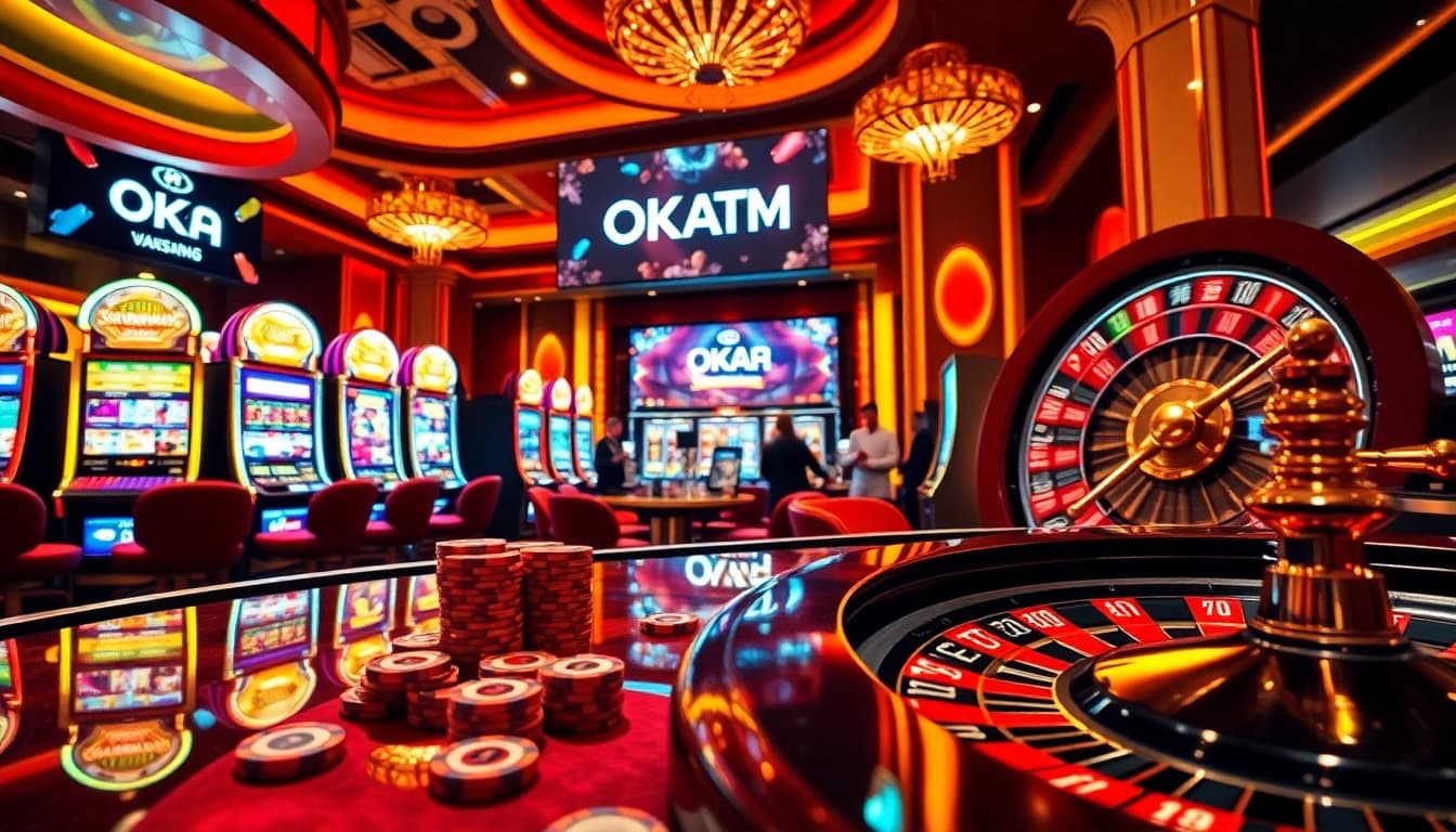 Experience the thrill at OKATM with dynamic gaming tables and vibrant slot machines.