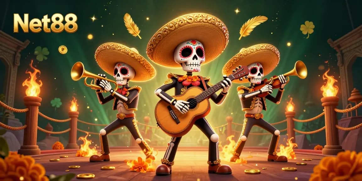 Bet on Net88 with this vibrant 3D illustration showcasing a mariachi band in a lively casino scene.