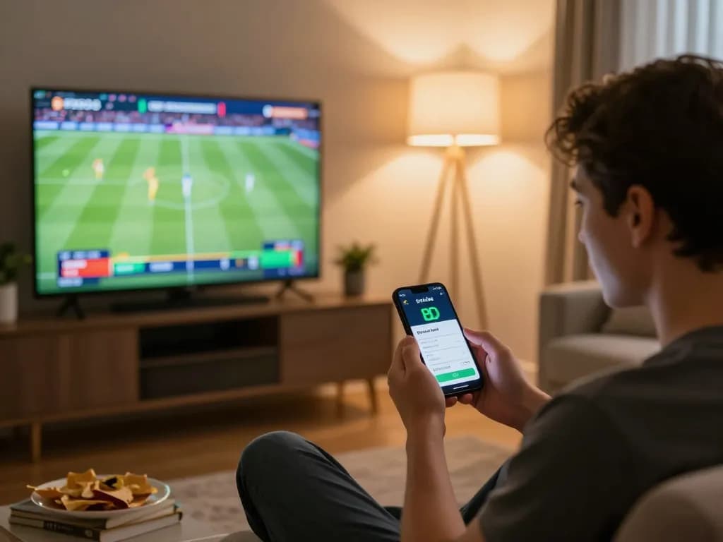Engaging in sports betting on Socolive app in a cozy home environment.
