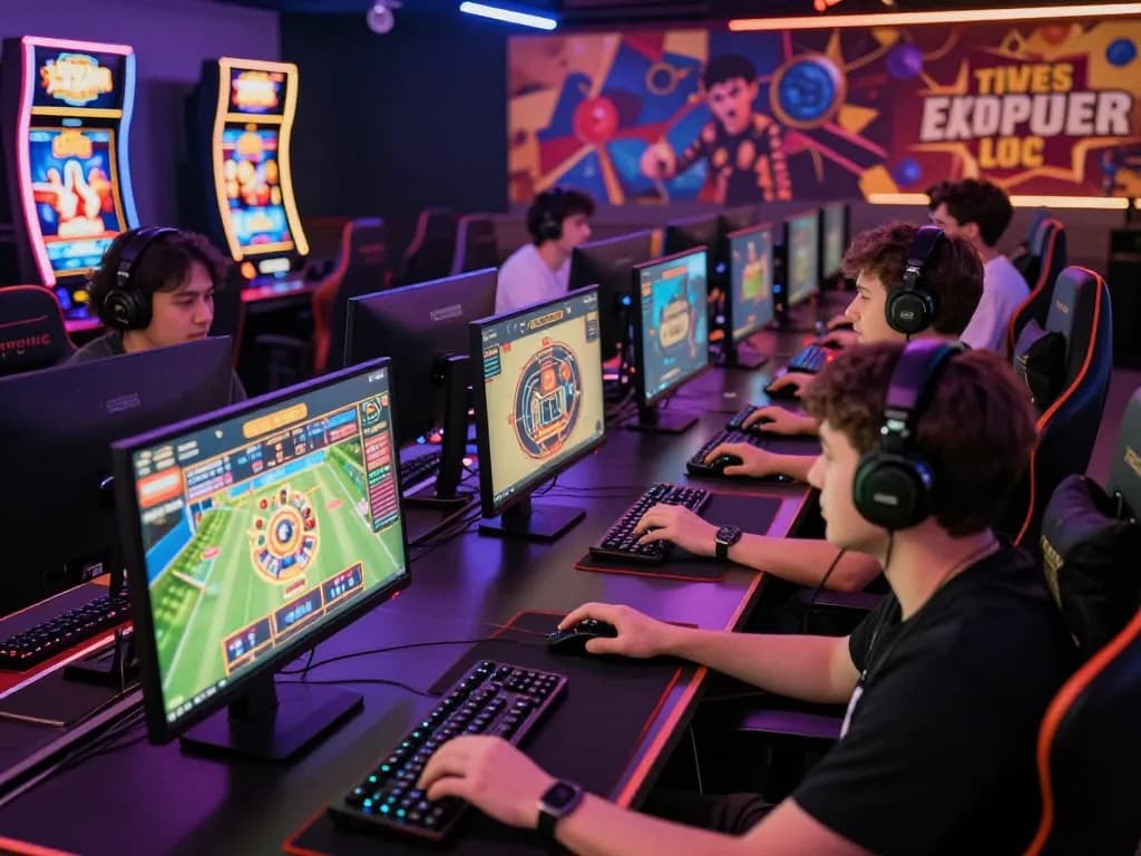 Players enjoying an immersive online gaming experience at 32win, with vibrant screens and engaging interfaces.