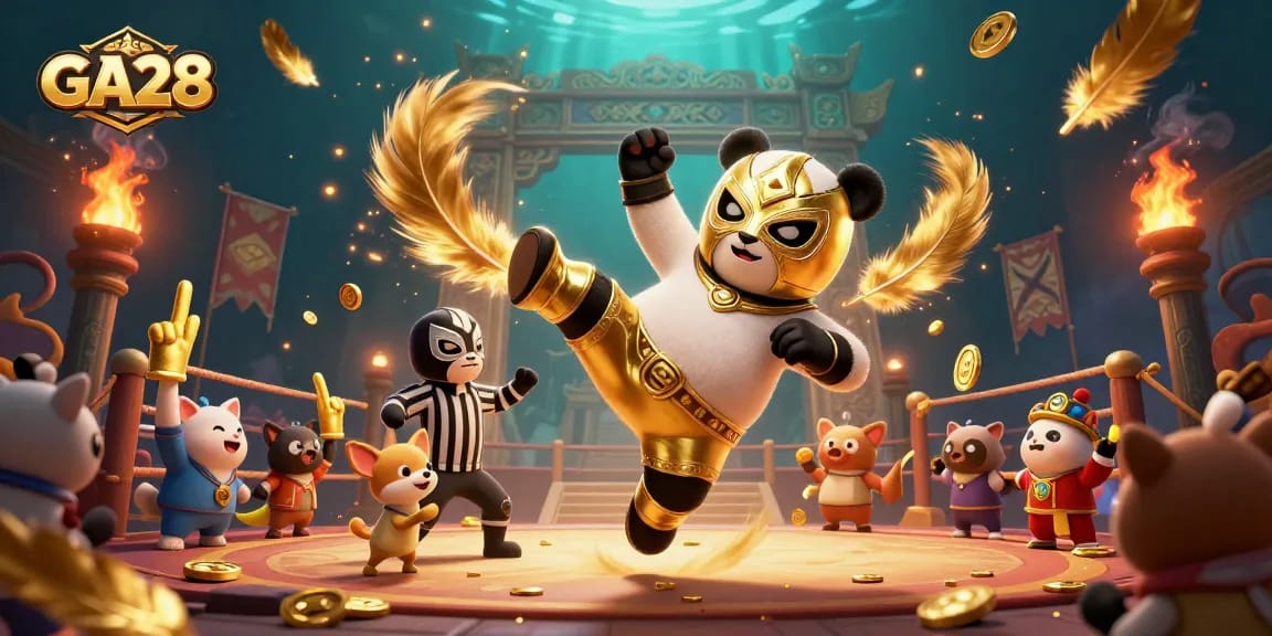 Celebrate wins at GA28 with a lively 3D casino scene featuring betting excitement and dynamic characters.