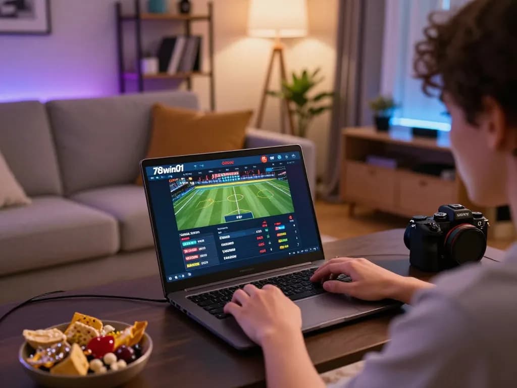 Player actively betting on 78win01 with live odds on engaging laptop setup.