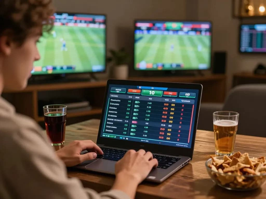 MB88 user analyzing sports betting stats on a laptop during online gaming session.