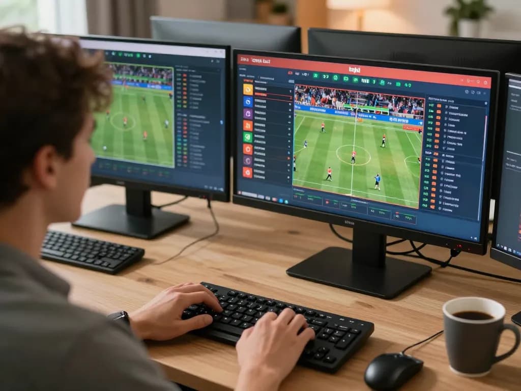 Engaging sports betting scene monitoring kqbd scores with modern tech setup.