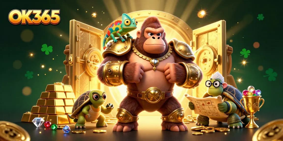 Engage with OK365's vibrant online gaming environment showcasing treasure and character dynamics.
