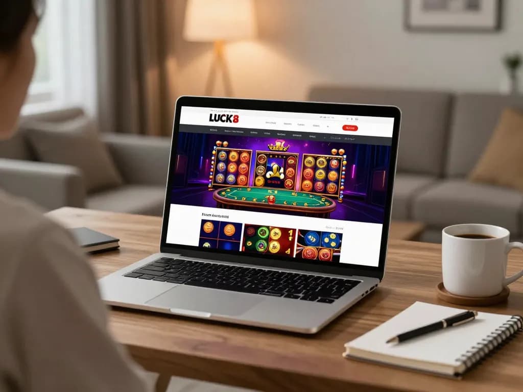 LUCK8 engaging online gaming setup showcasing vibrant games and cozy desk atmosphere