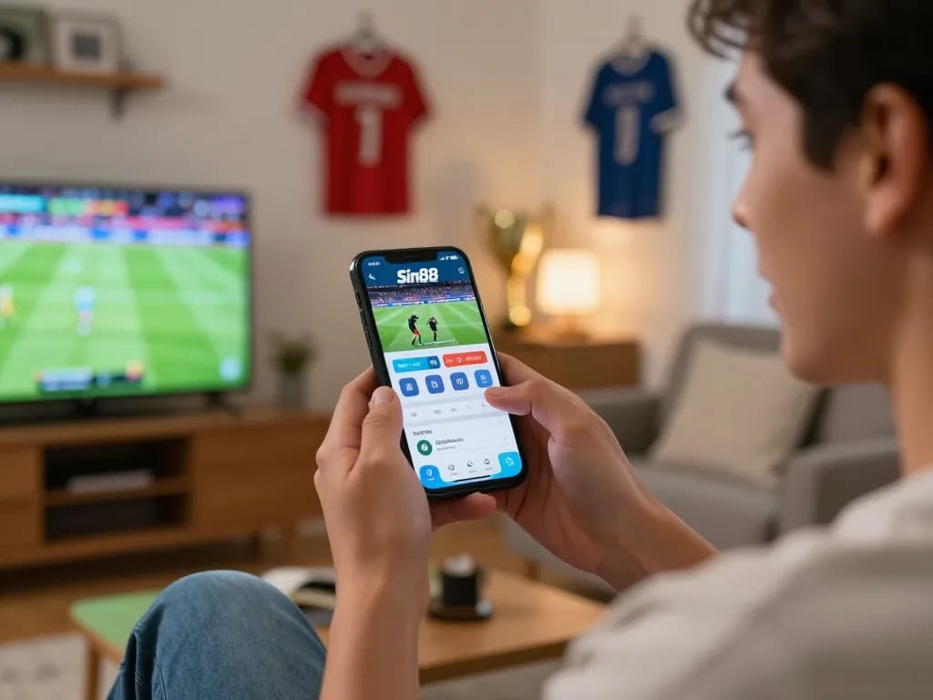 Experience exciting betting moments on Sin88 with a smartphone during a thrilling sports game.