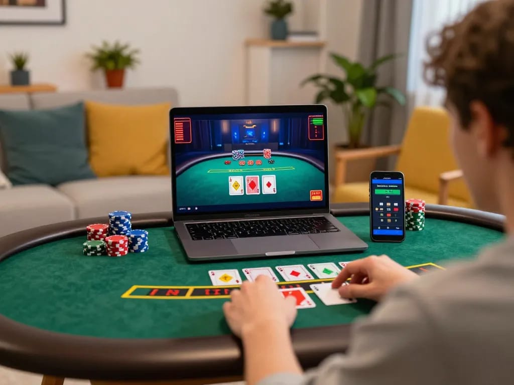 Join hitclub for live dealer blackjack excitement in a cozy home gaming setup.