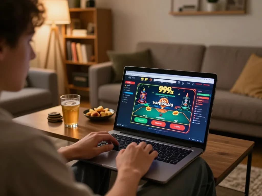 Player enjoying an online gaming session with 999bet interface on laptop screen