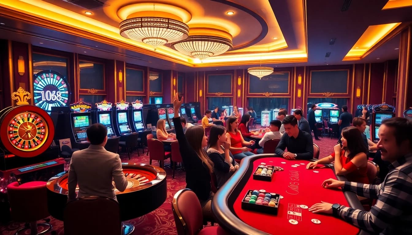 Experience winning at jun88pl.com with engaging casino visuals featuring tables and excited players.