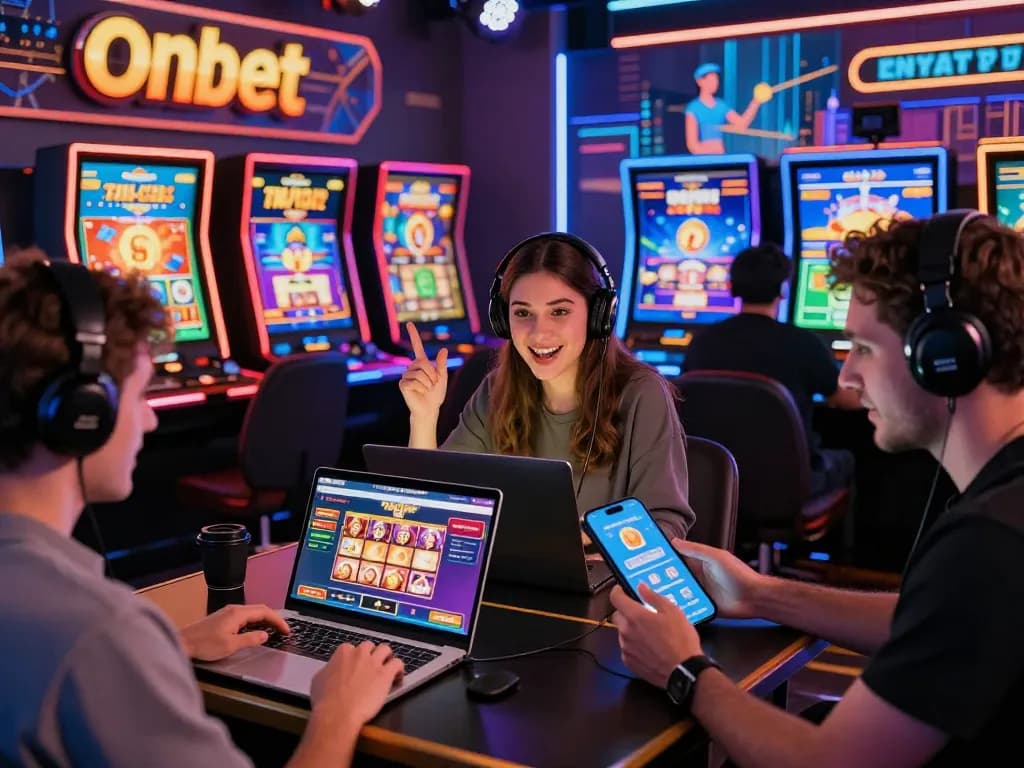Players enjoying Onbet on multiple devices in a lively online gaming environment.