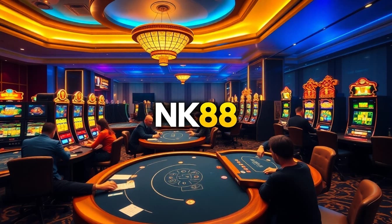 Players enjoying vibrant gambling activities at NK88 casino with exciting slot machines.