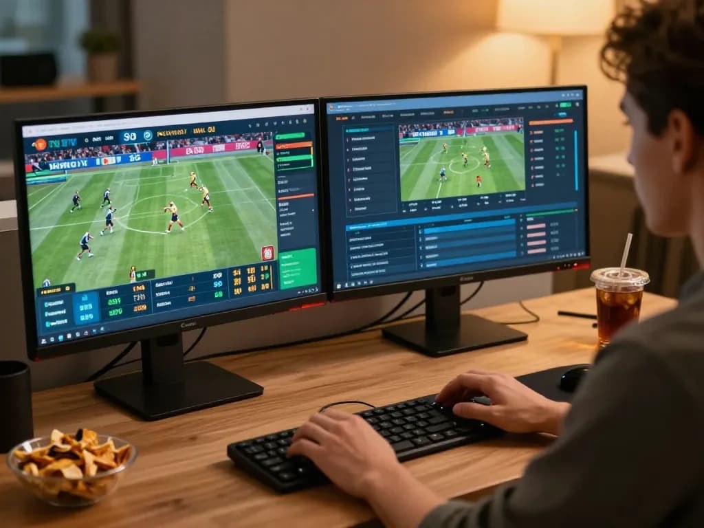 Experience the excitement of sports betting on 9BET from a modern desk environment.