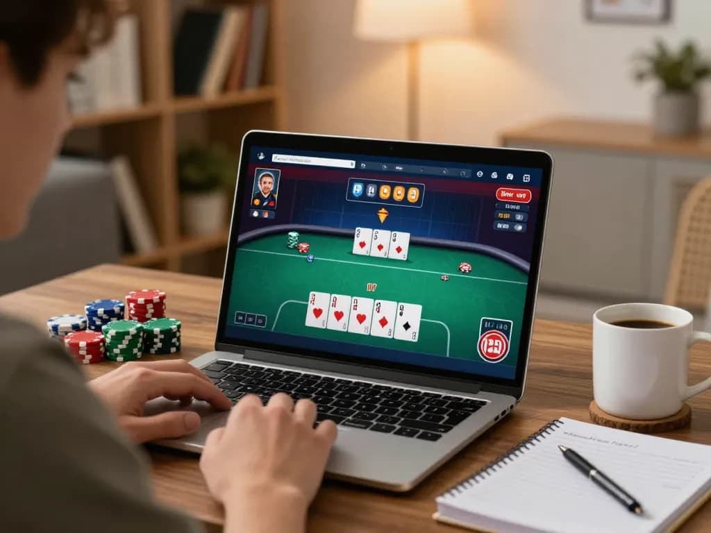 Player engaging in online gambling at 78wingo poker table, showcasing strategy and excitement.