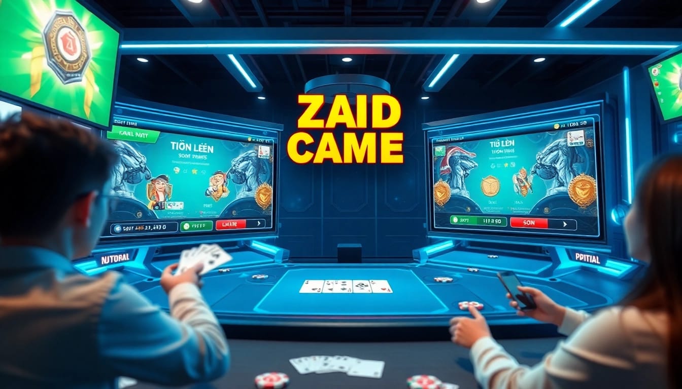 Exciting virtual gaming scene showcasing card games at gamebaidoithuong.com.vc, featuring vibrant graphics and friendly atmosphere.