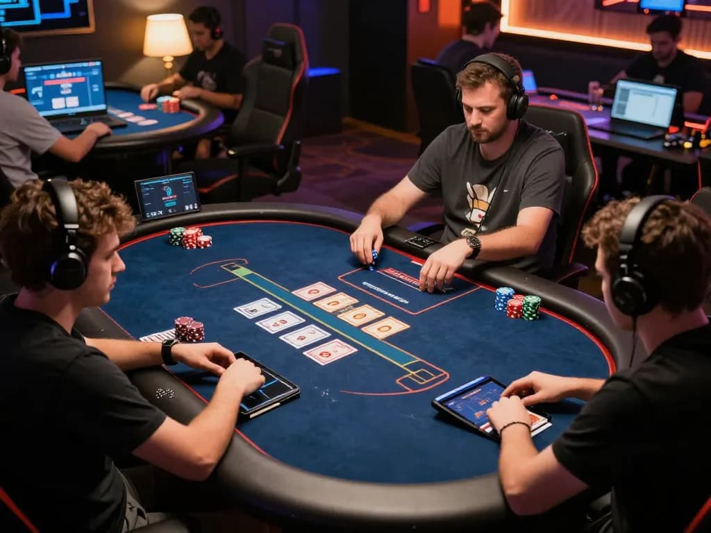 Players enjoying strategic online poker at 789win1, featuring vibrant virtual table and engaged gameplay
