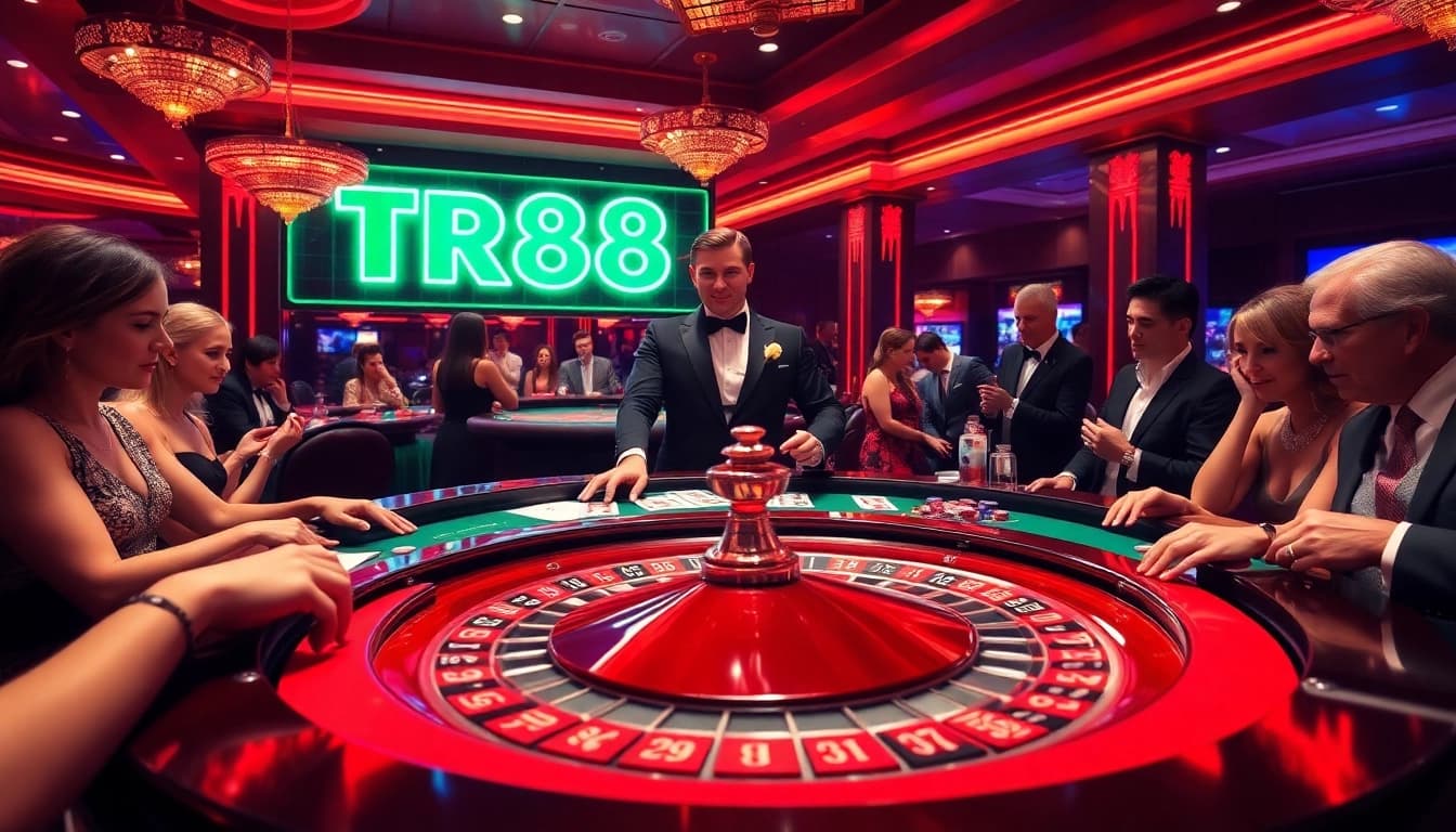 Players engaging at a roulette table, featuring the TR88 link in an exciting casino atmosphere.