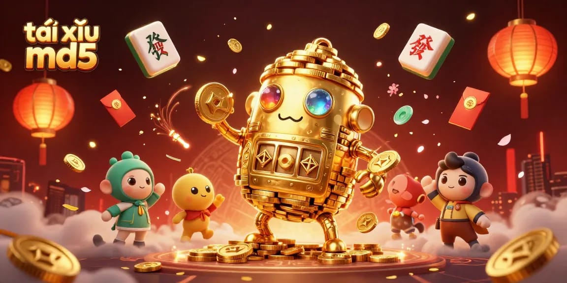 Win exciting games in tài xỉu md5 with a dynamic scene of golden coins and festive decorations.