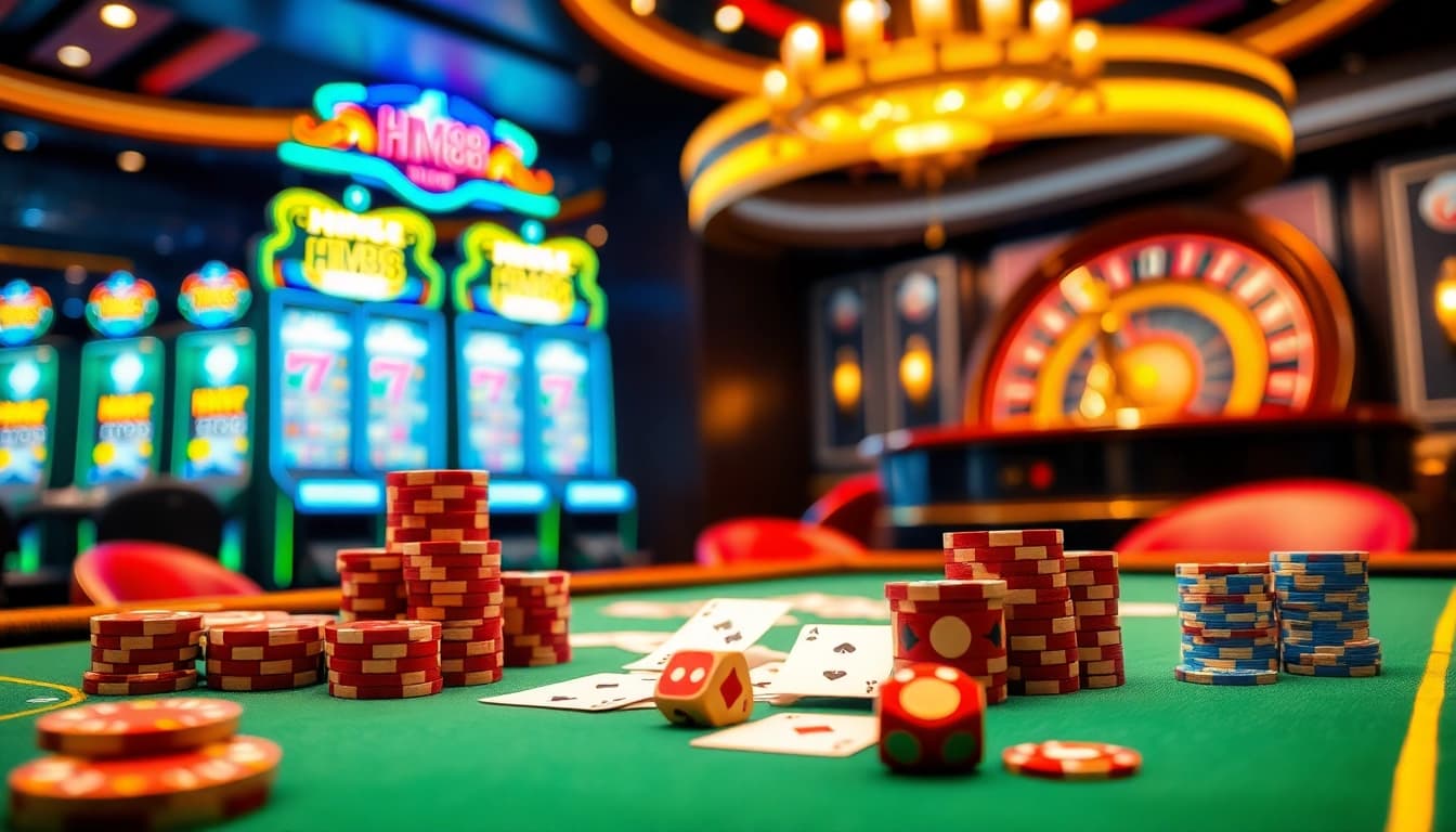 Experience the luxury of gambling at HM88 with engaging poker chips and dynamic game action.