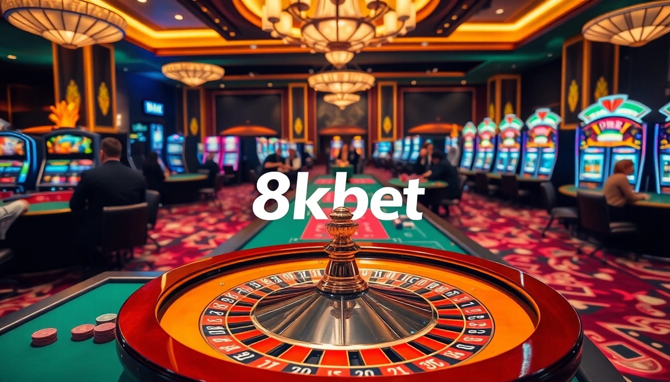 Players strategizing and enjoying games at 8kbet's luxurious casino.