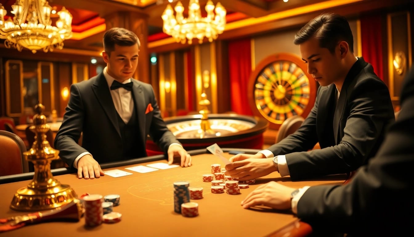 Exciting game action at nhà cái xx88 with chips and cards on a luxurious casino table.