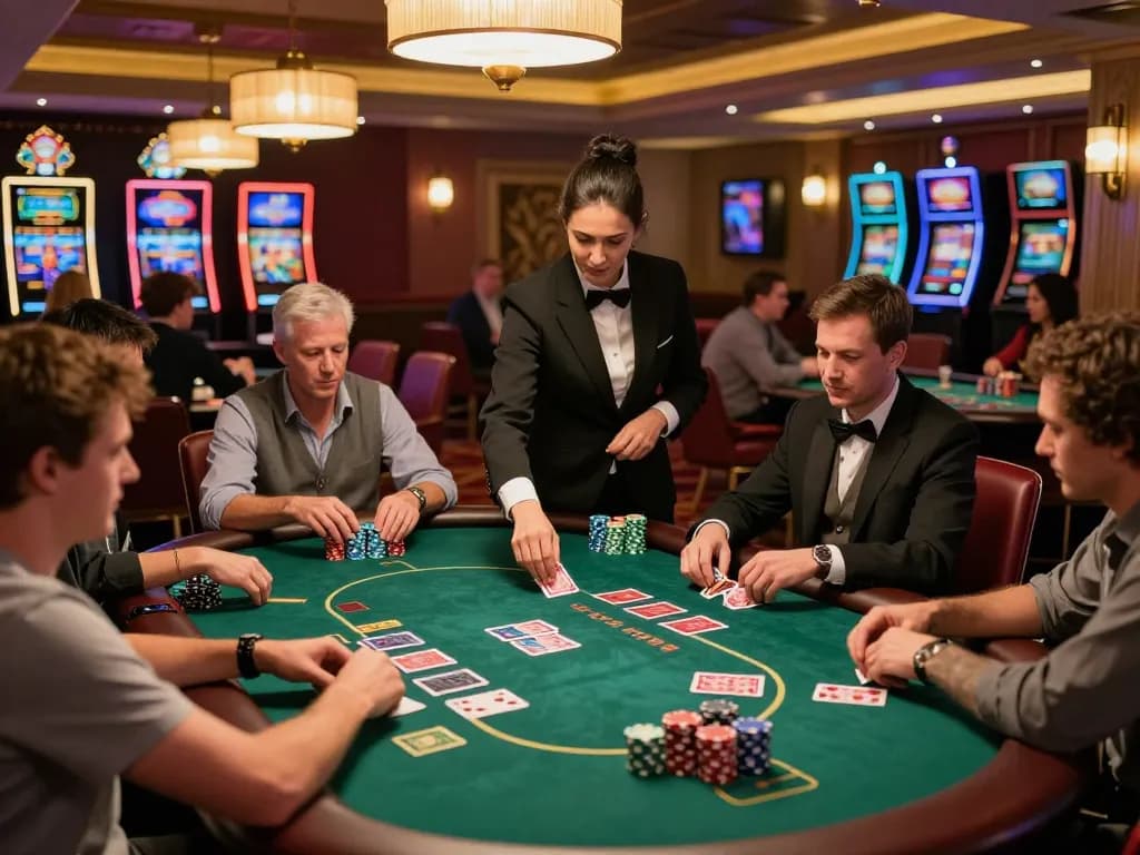 Experience the thrill of poker gameplay at cucu777 online casino with engaged players and a professional dealer.