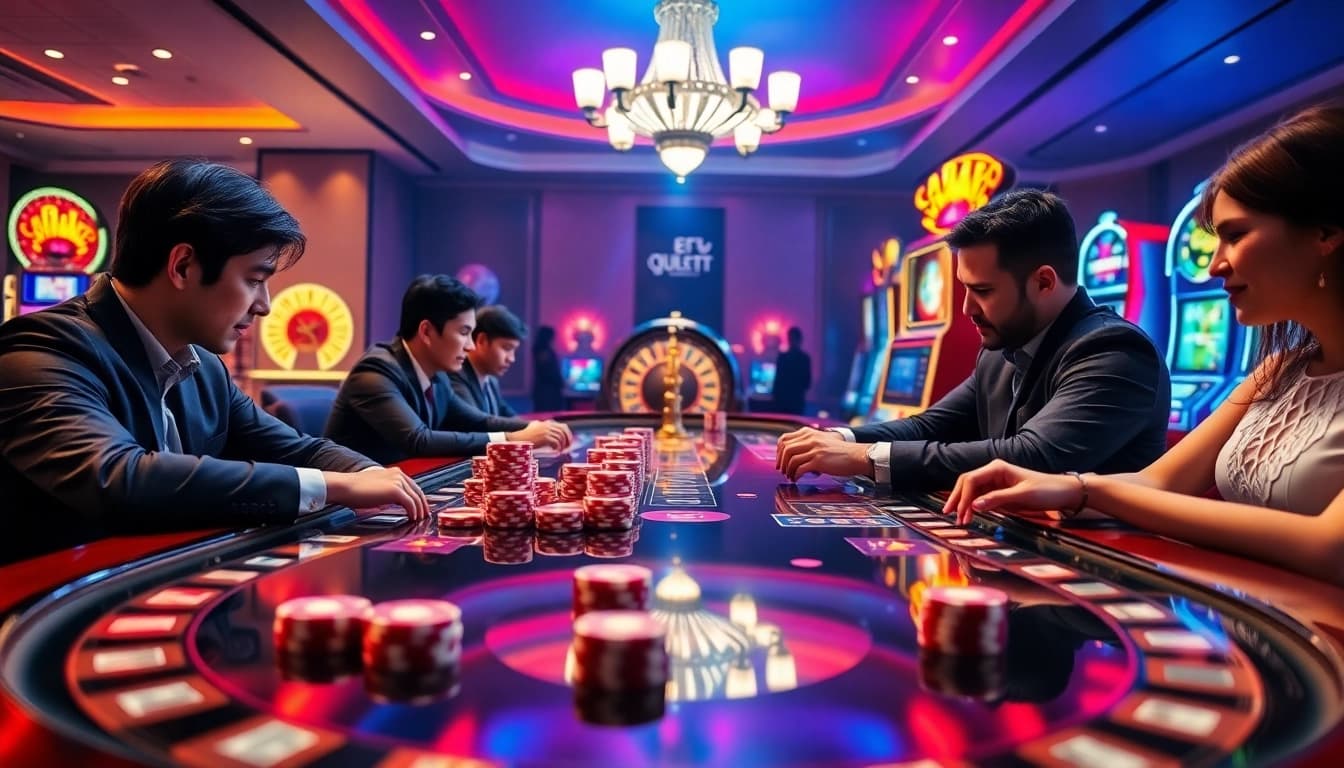 Engage in bóng đá lương sơn while enjoying a vibrant online gambling experience at a luxurious casino table.