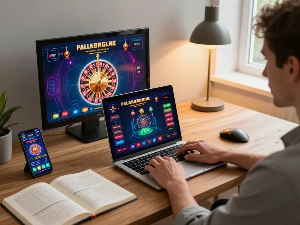 Participating in online gaming at RR99 with vibrant roulette game displayed on laptop.