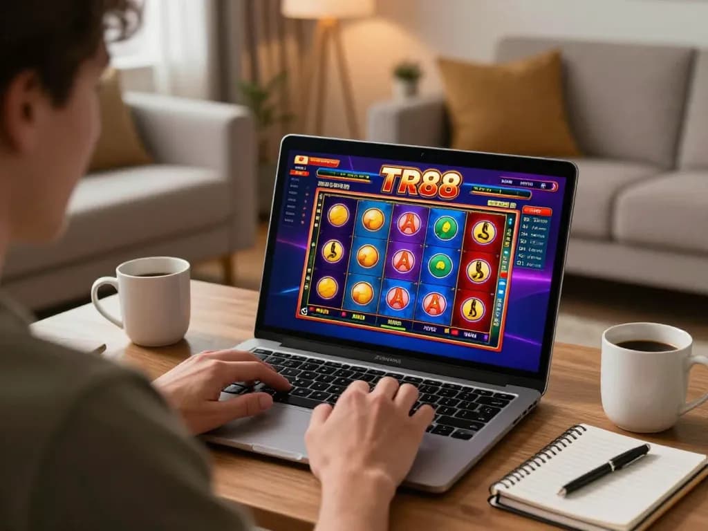 Player enjoying TR88 online games in a cozy home setup, focusing on strategy and fun.