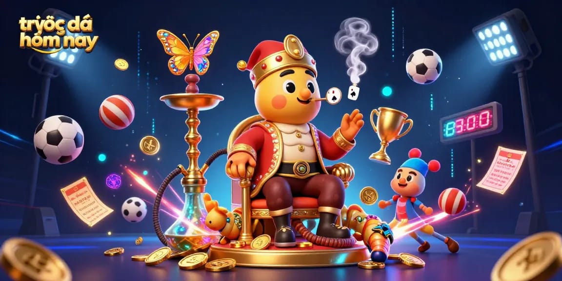 Experience trực tiếp bóng đá hôm nay with dynamic sports elements and vibrant visual effects in this detailed 3D illustration.